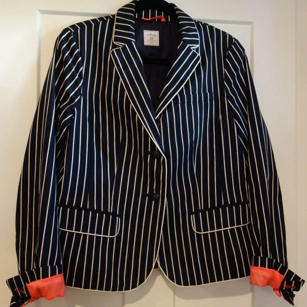 GAP Blazer, Navy Pinstripe with Neon Pink Lining